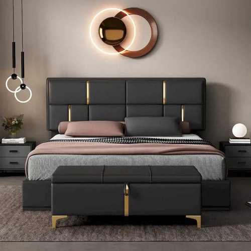 Set camera da letto 2 pezzi, letto a piattaforma imbottito queen size