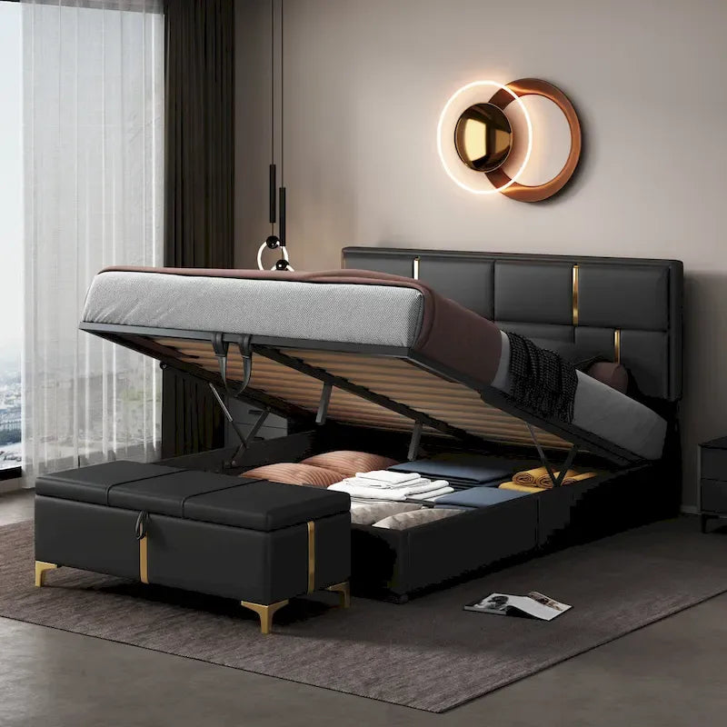 Set camera da letto 2 pezzi, letto a piattaforma imbottito queen size