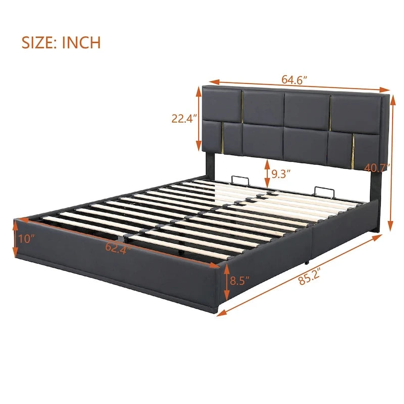 Set camera da letto 2 pezzi, letto a piattaforma imbottito queen size