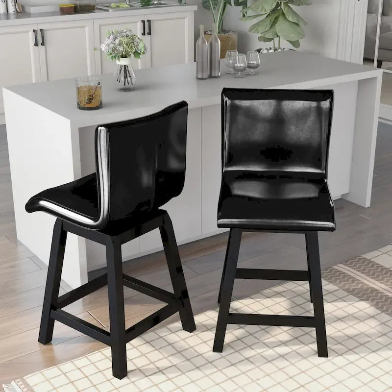 Set di 2 sedie nere girevoli da bancone, stile contemporaneo, seduta imbottita