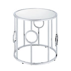 Tavolino/Comodino con Specchio Cromato Glamour 58cm, Struttura Rotonda a Cerchio, per Soggiorno