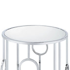 Tavolino/Comodino con Specchio Cromato Glamour 58cm, Struttura Rotonda a Cerchio, per Soggiorno