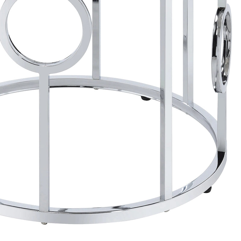 Tavolino/Comodino con Specchio Cromato Glamour 58cm, Struttura Rotonda a Cerchio, per Soggiorno