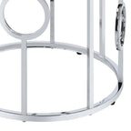 Tavolino/Comodino con Specchio Cromato Glamour 58cm, Struttura Rotonda a Cerchio, per Soggiorno