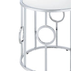 Tavolino/Comodino con Specchio Cromato Glamour 58cm, Struttura Rotonda a Cerchio, per Soggiorno