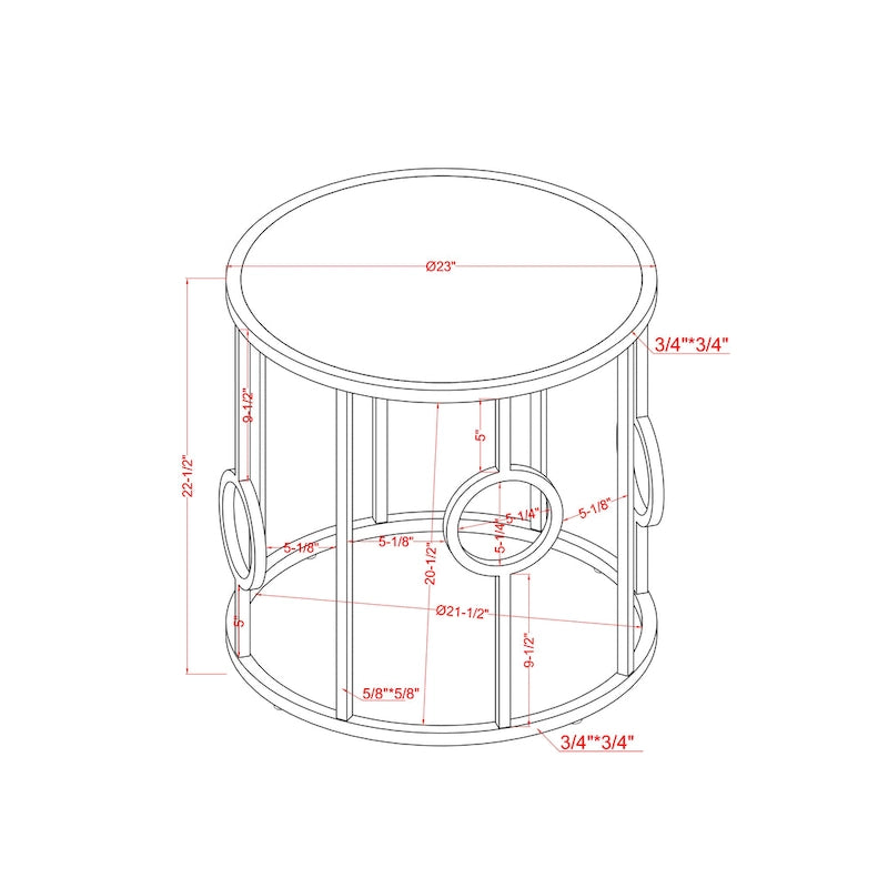 Tavolino/Comodino con Specchio Cromato Glamour 58cm, Struttura Rotonda a Cerchio, per Soggiorno