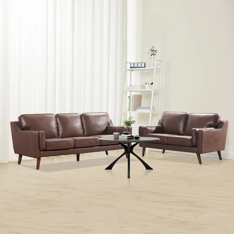 Divanetto in similpelle stile Mid-Century con cuscino imbottito capitonné da 15 cm, 2 posti