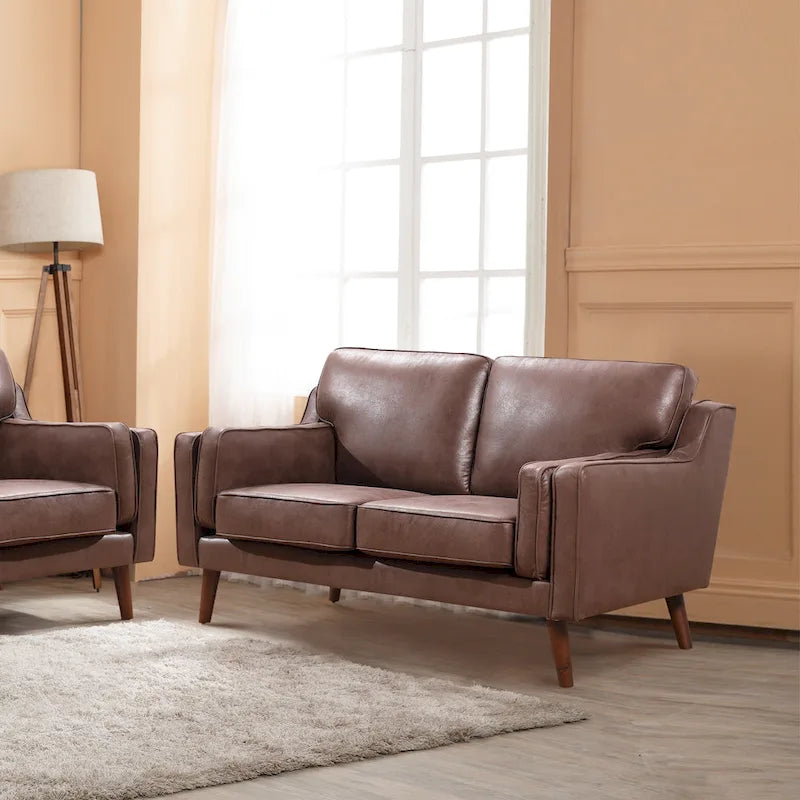 Divanetto in similpelle stile Mid-Century con cuscino imbottito capitonné da 15 cm, 2 posti