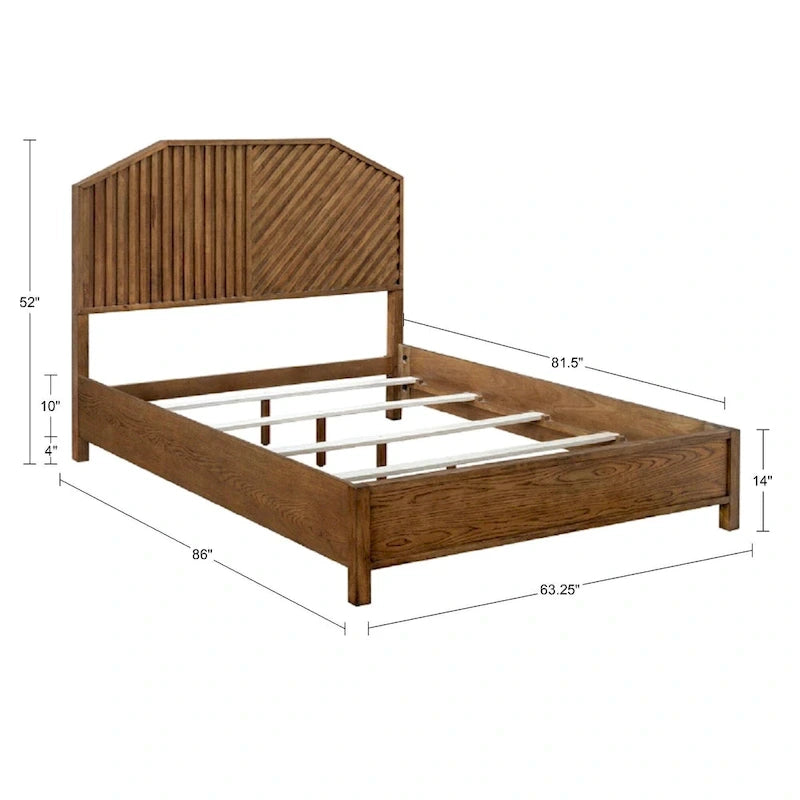 Letto a piattaforma Queen Size in legno, finitura marrone, mobili camera da letto di ispirazione Mid-Century Modern