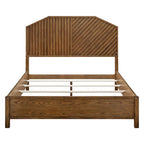 Letto a piattaforma Queen Size in legno, finitura marrone, mobili camera da letto di ispirazione Mid-Century Modern