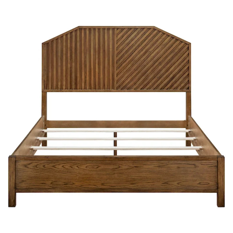 Letto a piattaforma Queen Size in legno, finitura marrone, mobili camera da letto di ispirazione Mid-Century Modern