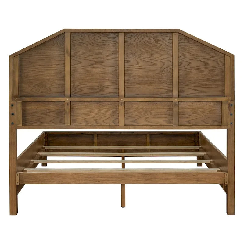 Letto a piattaforma Queen Size in legno, finitura marrone, mobili camera da letto di ispirazione Mid-Century Modern