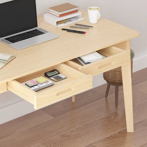 Scrivania Beige da 47 Pollici con 2 Cassetti, Scrivania per Computer in Legno per Ufficio Domestico