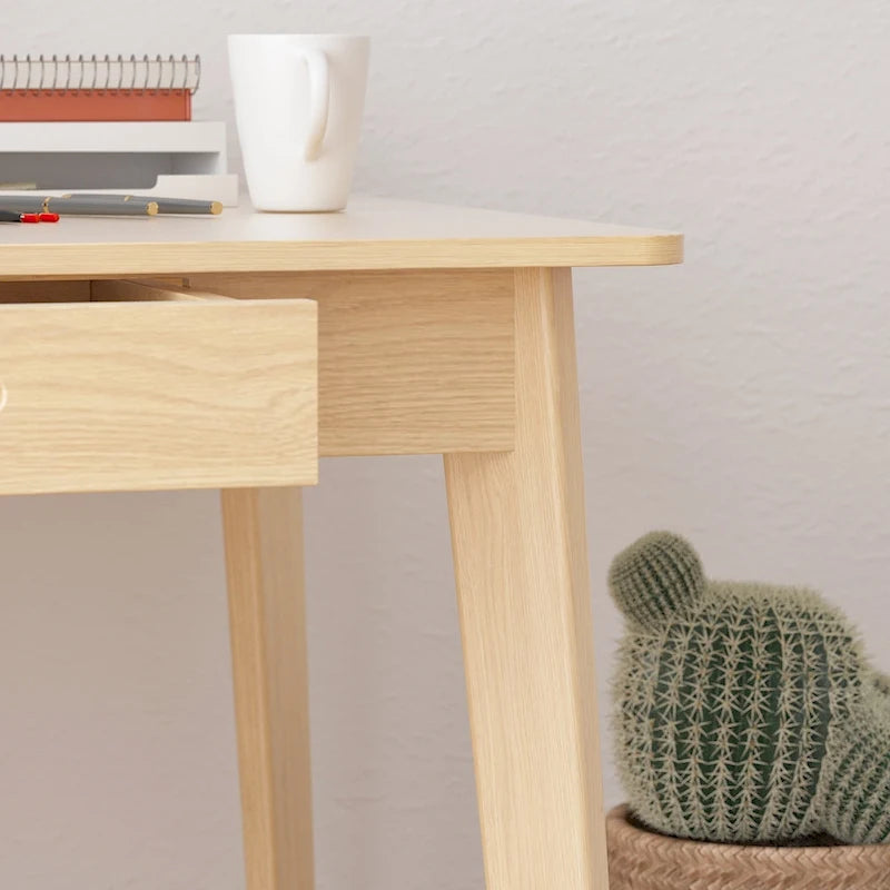 Scrivania Beige da 47 Pollici con 2 Cassetti, Scrivania per Computer in Legno per Ufficio Domestico