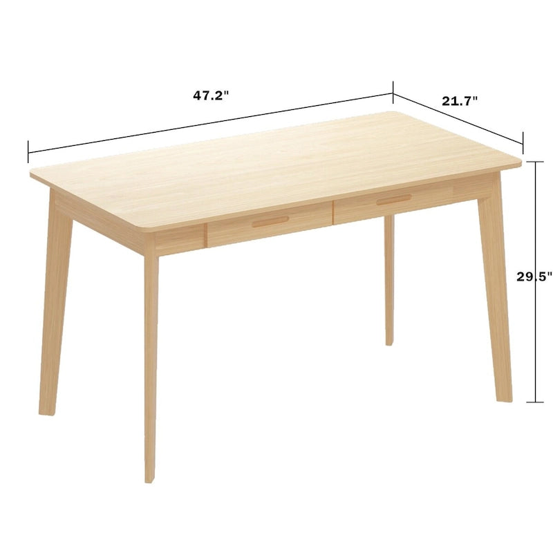Scrivania Beige da 47 Pollici con 2 Cassetti, Scrivania per Computer in Legno per Ufficio Domestico