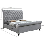 Letto a piattaforma con testiera a slitta imbottito in tessuto grigio, senza bisogno di rete a doghe