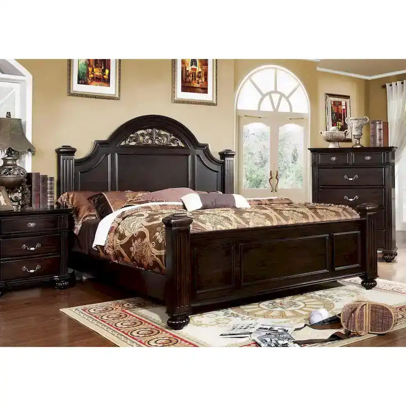 Letto a baldacchino queen size, finitura tradizionale in legno di noce, struttura del letto in legno massello