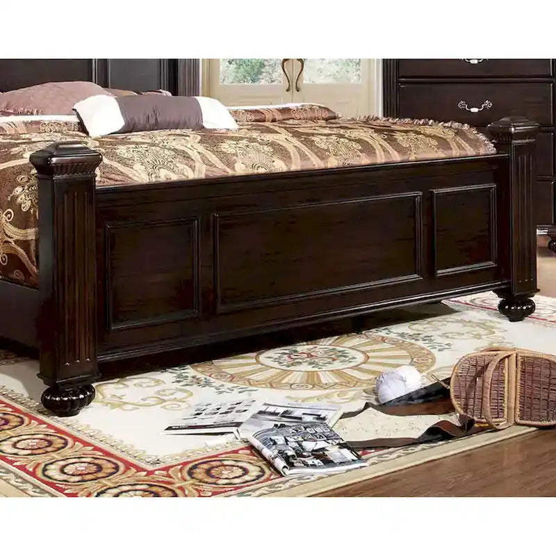 Letto a baldacchino queen size, finitura tradizionale in legno di noce, struttura del letto in legno massello