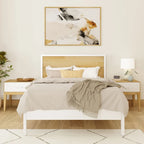 Letto a piattaforma matrimoniale con testiera a pannelli, design a doghe in legno massello, camera da letto moderna