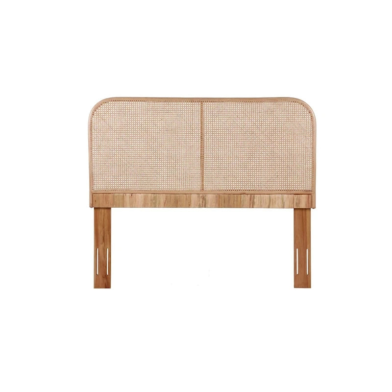 Testiera per letto in canna e legno di teak, testiera per letto intrecciata in rattan bohémien