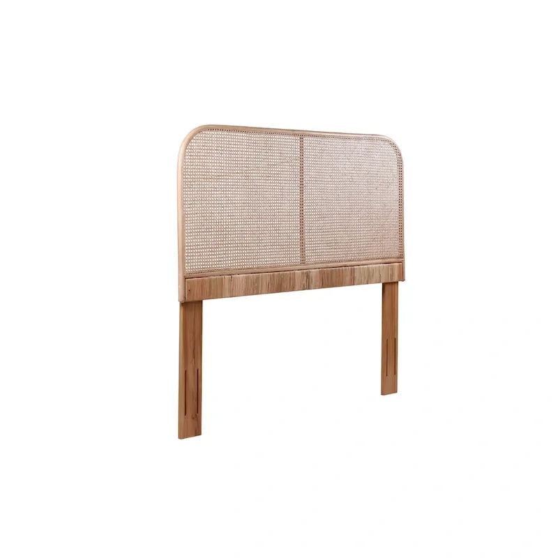 Testiera per letto in canna e legno di teak, testiera per letto intrecciata in rattan bohémien