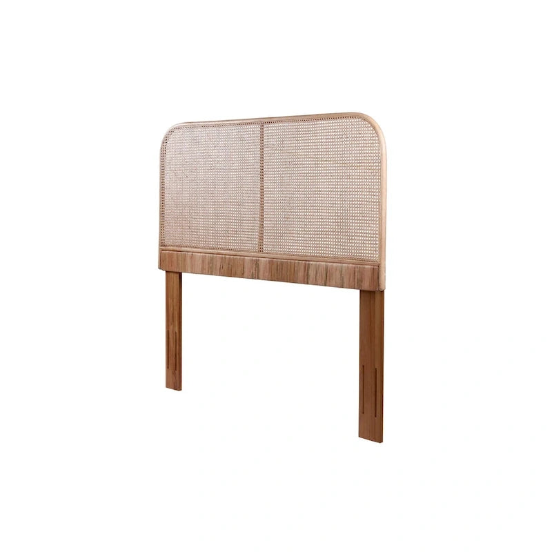 Testiera per letto in canna e legno di teak, testiera per letto intrecciata in rattan bohémien