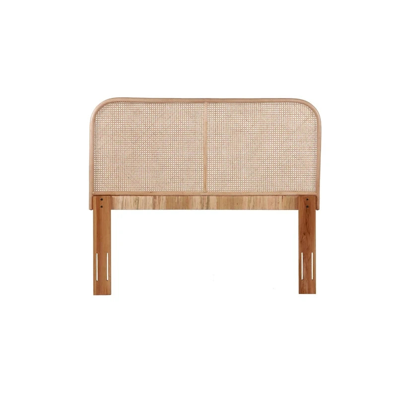 Testiera per letto in canna e legno di teak, testiera per letto intrecciata in rattan bohémien