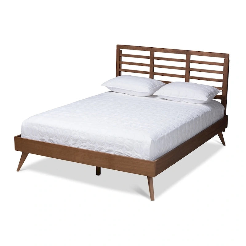 Letto a piattaforma in legno Mid-Century Modern, profilo basso, telaio per camera da letto Queen/King