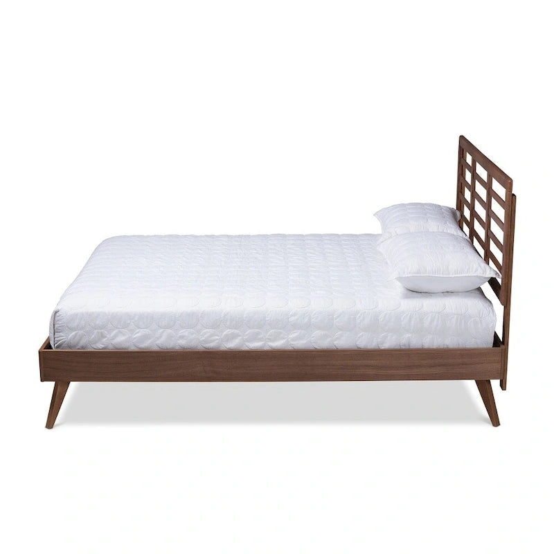 Letto a piattaforma in legno Mid-Century Modern, profilo basso, telaio per camera da letto Queen/King