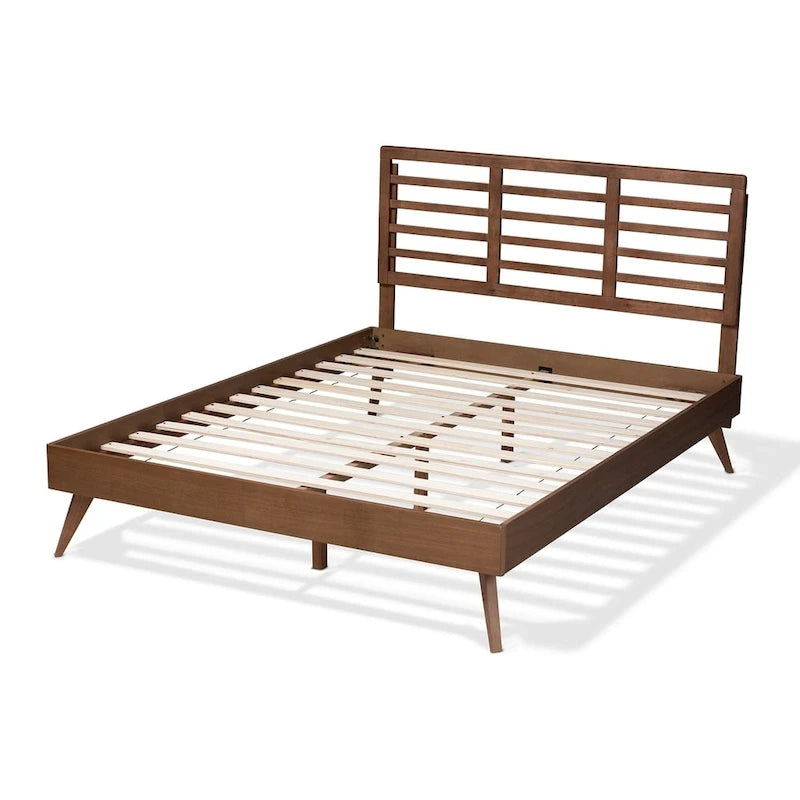 Letto a piattaforma in legno Mid-Century Modern, profilo basso, telaio per camera da letto Queen/King