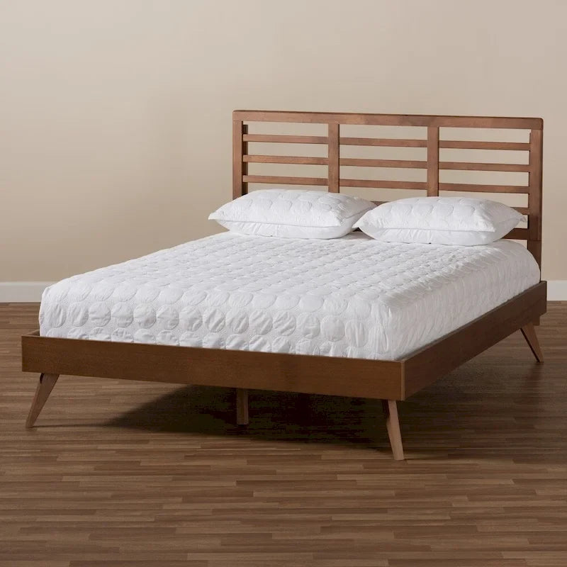 Letto a piattaforma in legno Mid-Century Modern, profilo basso, telaio per camera da letto Queen/King