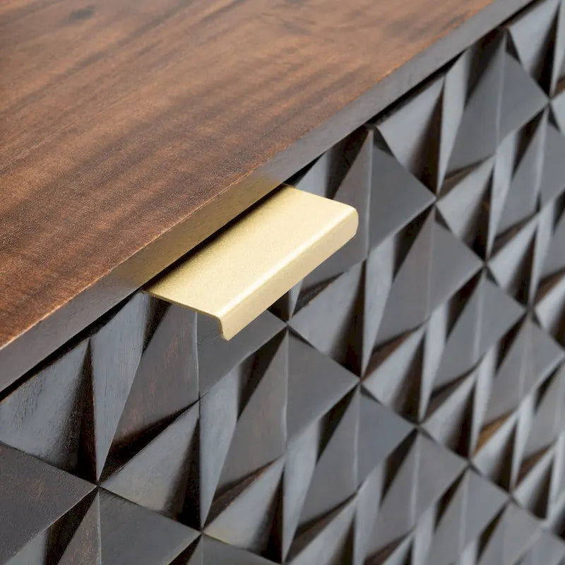 Comò a 3 cassetti, stile glamour con maniglie dorate, mobile contenitore per camera da letto