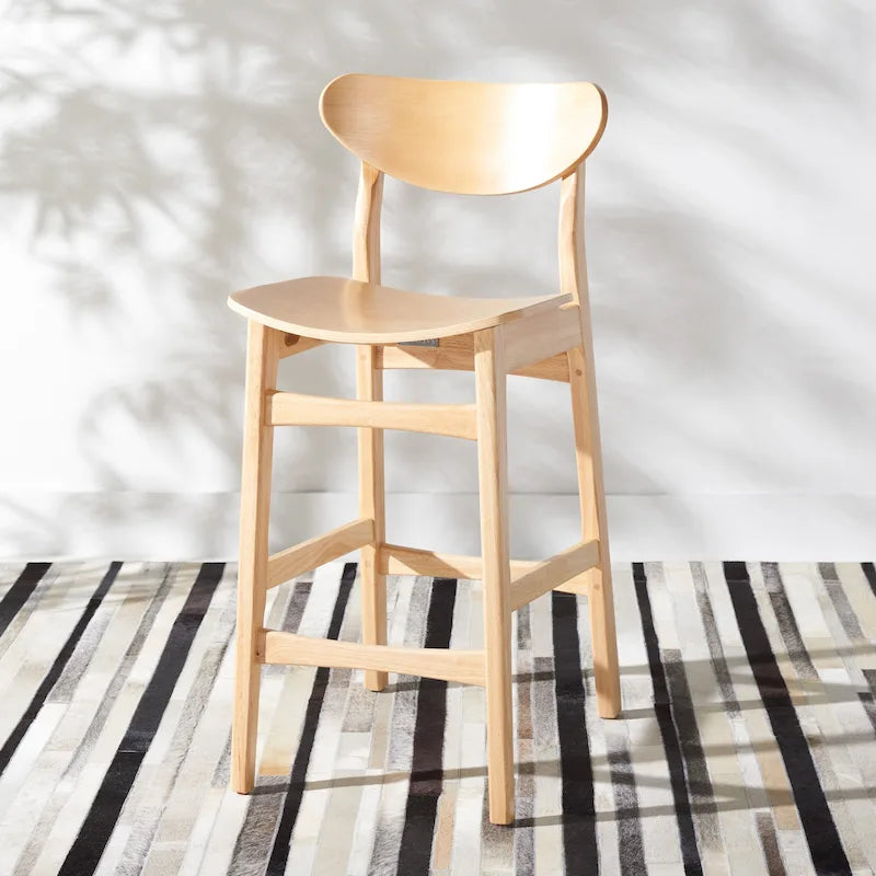 Sgabello da bar imbottito altezza bancone con gambe in legno, altezza seduta 66 cm