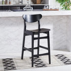 Sgabello da bar imbottito altezza bancone con gambe in legno, altezza seduta 66 cm