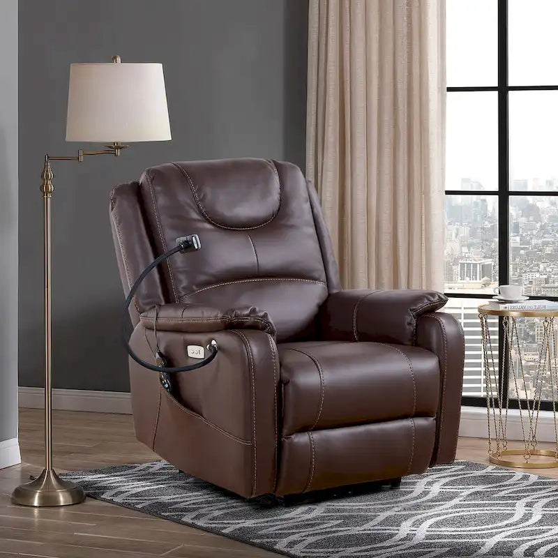 Liyasi Zero Gravity Power Recliner with comfortable lying degree, Massage, Heating and Phone Holder, Side Pockets, USB Charge Po