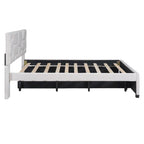 Letto imbottito a piattaforma Full Size con testiera a motivi di mattoni e letto estraibile Twin Size, tessuto di lino, beige