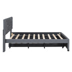 Letto imbottito a piattaforma Full Size con testiera a motivi di mattoni e letto estraibile Twin Size, tessuto di lino, beige