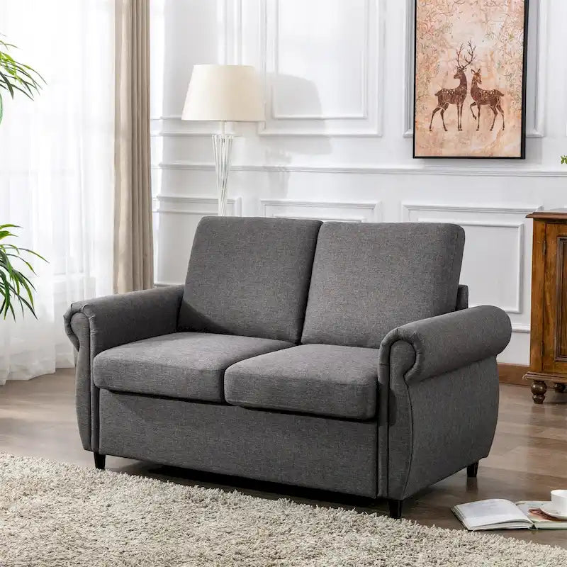 Divanetto a due posti estraibile con materasso memory foam singolo, divano letto convertibile