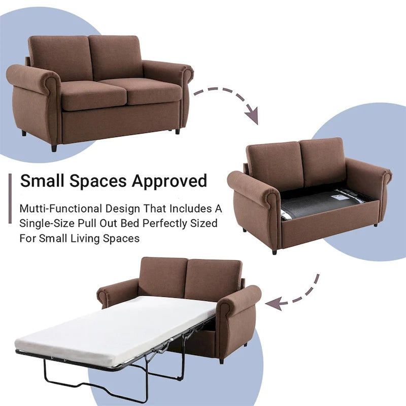 Divanetto a due posti estraibile con materasso memory foam singolo, divano letto convertibile