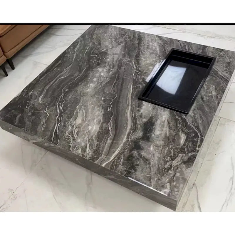 Tavolino da caffè quadrato in pietra sinterizzata Light Luxury, struttura in metallo dorato, soggiorno moderno