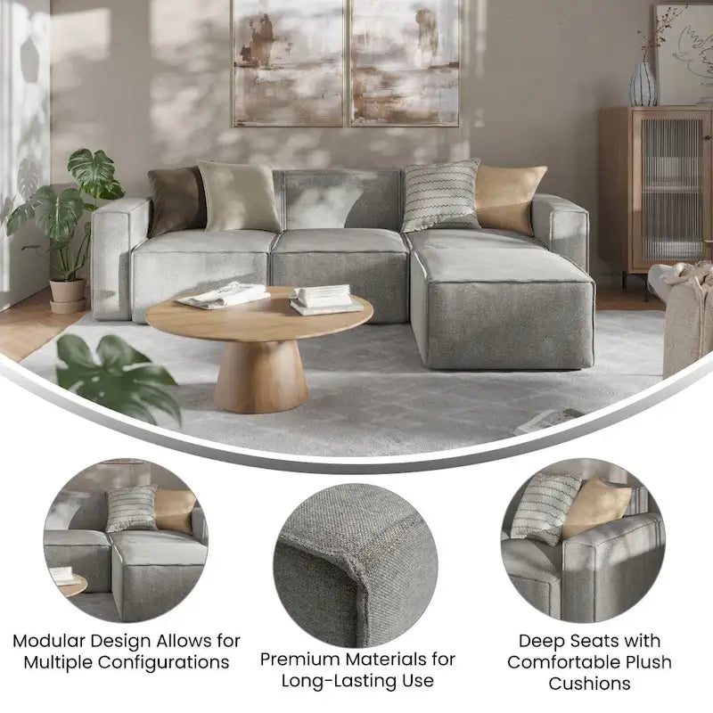 Divano componibile modulare contemporaneo a 4 pezzi con pouf