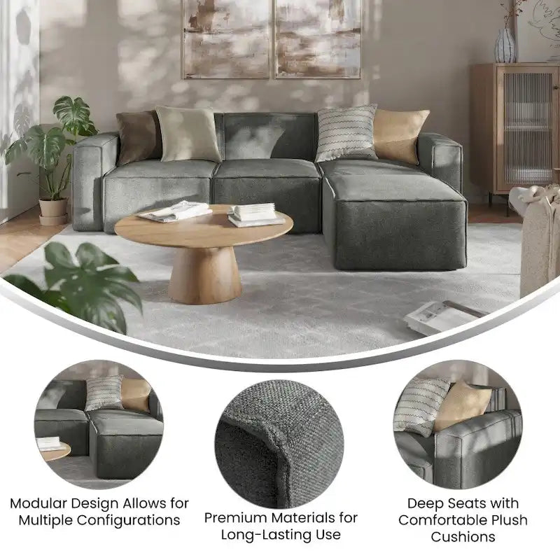 Divano componibile modulare contemporaneo a 4 pezzi con pouf