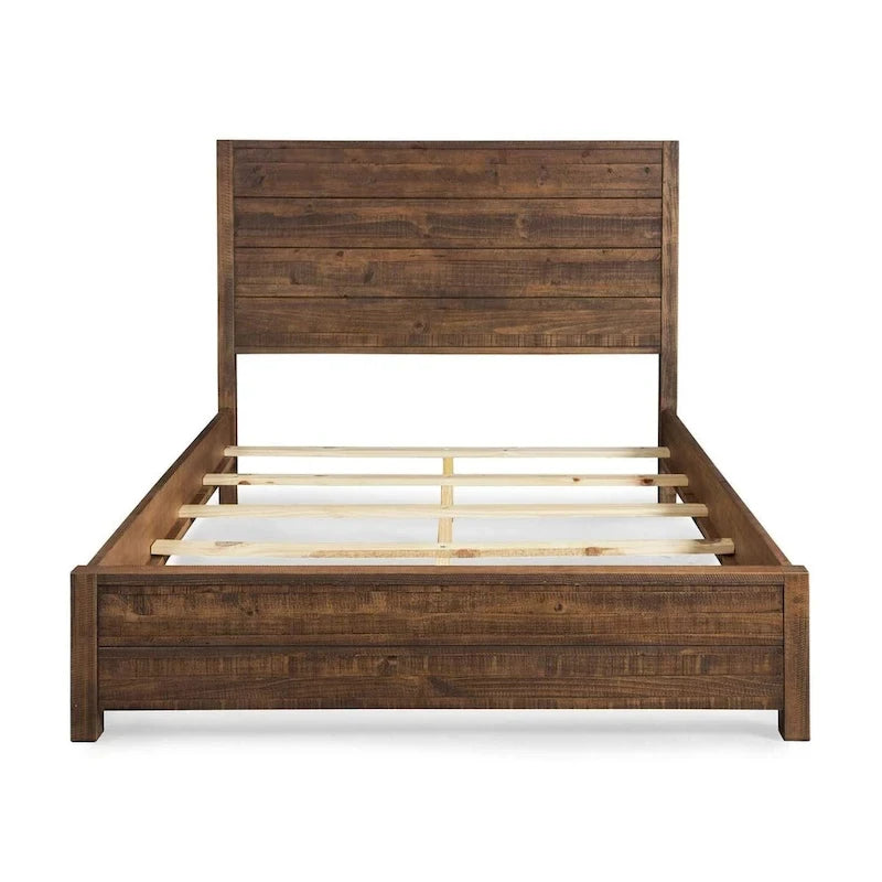 Letto a piattaforma matrimoniale in pino massello, finitura noce, struttura letto in stile rustico