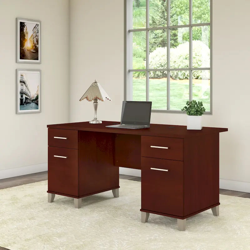 Scrivania per computer da ufficio da 152 cm con cassetti, finitura in legno, scrivania per ufficio a casa