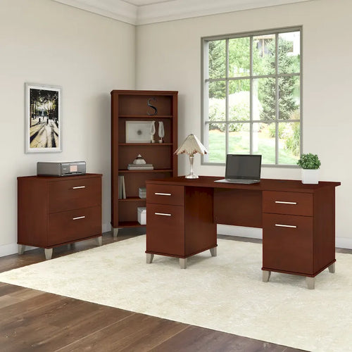 Scrivania per computer da ufficio da 152 cm con cassetti, finitura in legno, scrivania per ufficio a casa