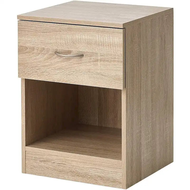 Tavolino standard con contenitore, Mobiletto per dormitorio, Comodino compatto con ripiano