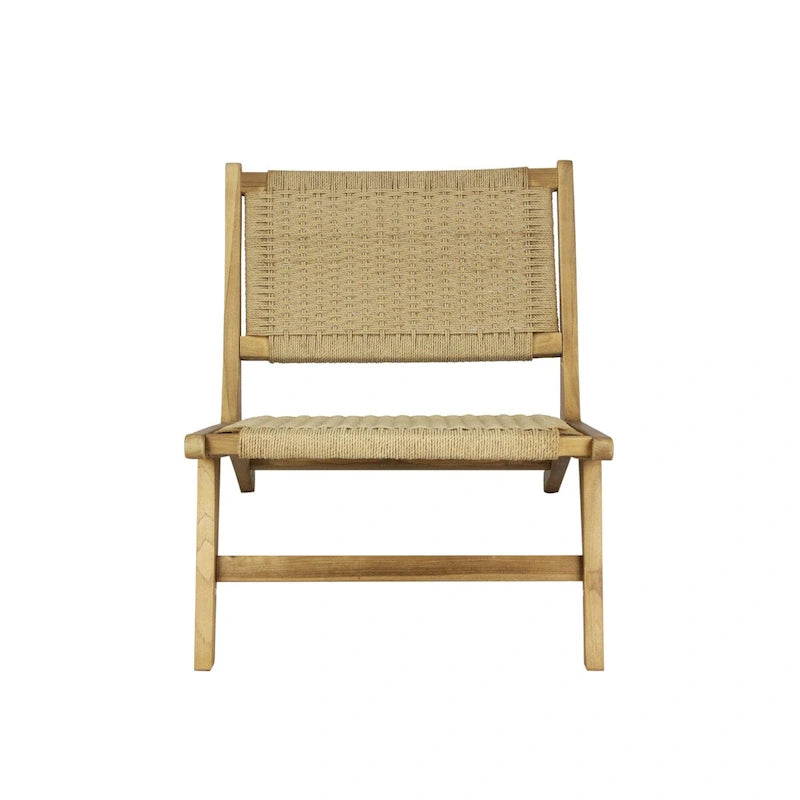 Poltrona lounge senza braccioli in giunco marino intrecciato stile Mid-Century Modern, struttura in legno massello, stile naturale