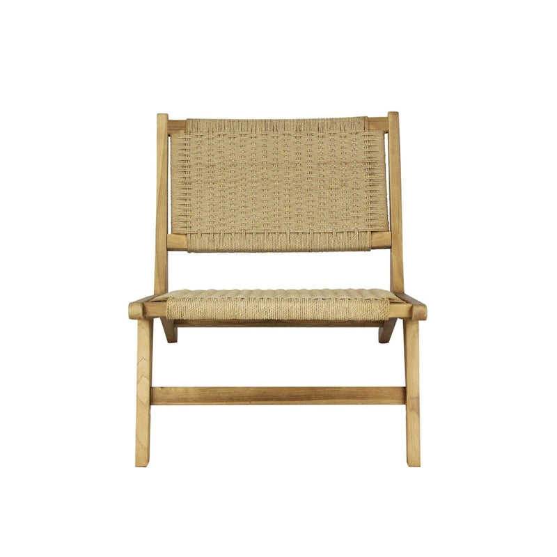Poltrona lounge senza braccioli in giunco marino intrecciato stile Mid-Century Modern, struttura in legno massello, stile naturale
