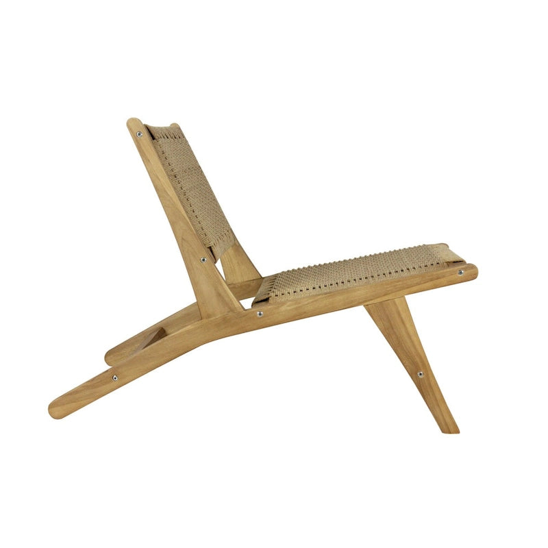 Poltrona lounge senza braccioli in giunco marino intrecciato stile Mid-Century Modern, struttura in legno massello, stile naturale