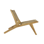 Poltrona lounge senza braccioli in giunco marino intrecciato stile Mid-Century Modern, struttura in legno massello, stile naturale